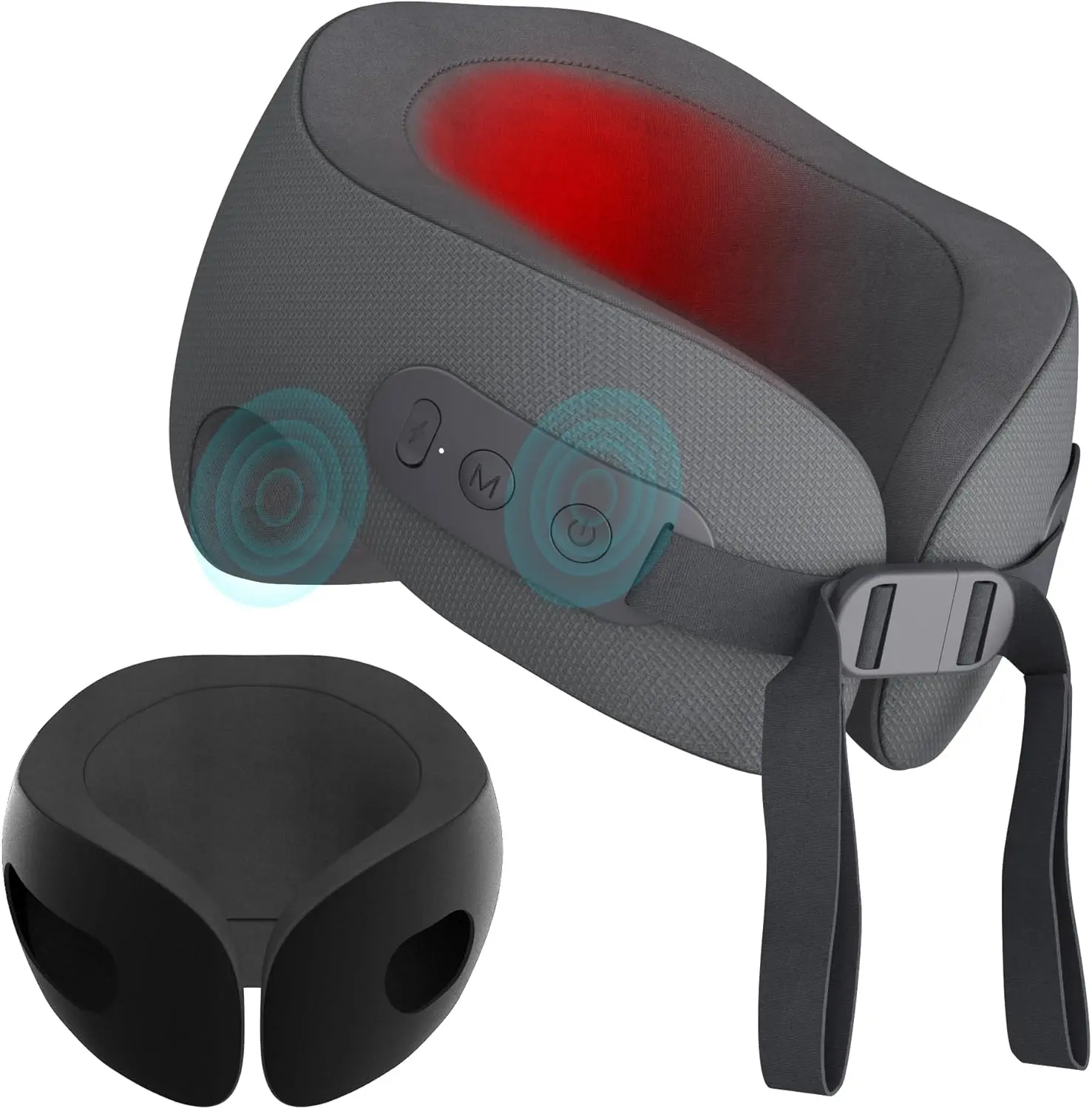 Portable Heated Neck Travel Pillow with Vibration Massage, Soft Memory Foam U-Shaped Pillow with 3 Massage Modes & 15-Min Timer for Airplane, Car, Office and Home