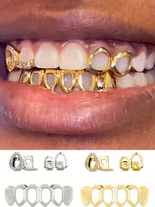 3Pcs Women's Teeth Grillz Set, Micro-Inlaid Water Drop Design, Copper Material with Zirconia Stones, Fashionable Hip-Hop Style Tooth Gem Jewelry