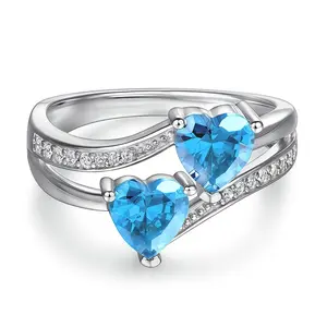 Women’s ring—colorfast and hypoallergenic; high quality; copper plated silver; double heart-shaped ring jewelry; engagement and wedding rings; elegant women’s jewelry; a must-have for girls; perfect gifts for Valentine’s Day, Mother’s Day, and Carnival/fe