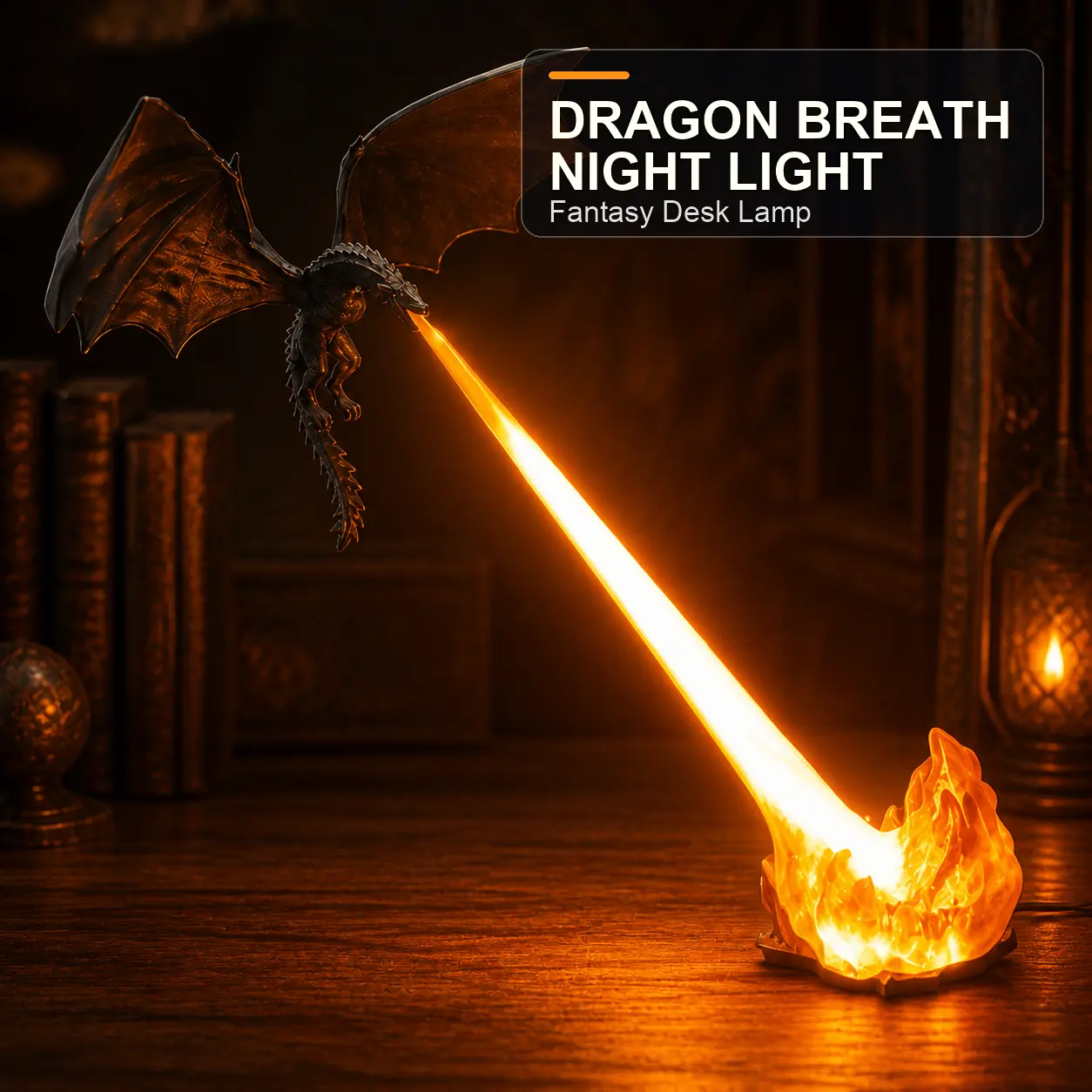 Dragon Breath Night Light, 3D Fire Dragon LED Lamp, Fantasy Desk Decor, Gaming Room Light, USB Powered Nightstand Lamp, Dragon Gift for Men, Gamer Room Accessories, Blue Orange Flame Ambient Light