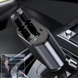 4-in-1 Fast Car Charger with Extendable 31.5" Cable, USB & Type-C Ports - Compatibility for Phone 16/15/14/13/12/11, More -Adjustable 180° Plug, Tangle-Free Design, Ideal for Dashboard Mounting, Car Charger Fast Charge car  cell  phone  charger bluetooth