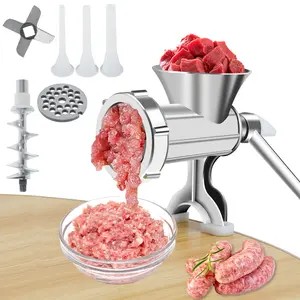 2025 NEW Manual Meat Grinder with Handle Meat Crank Rustproof Meat Grinder Sausage Maker Table Mount Pork Mincer with 3 Sausage Maker Tube Multifunctional Meat Grinding Machine for Home Kitchen