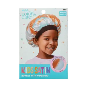 KISS Colors & Care Kids Satin Wide Band Bonnet - Tie Dye Orange Blue