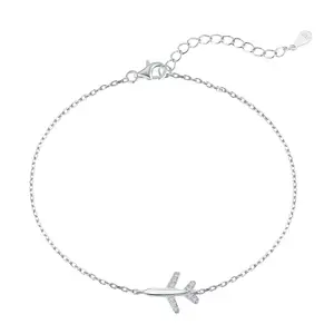 Stirring 925 Silver Airplane Bracelet 16cm Lightweight & Comfortable for Women, Girls & Teens, Nickel and Lead Free