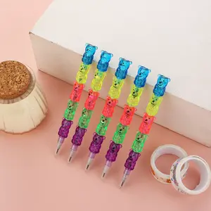 Cartoon Bear Eraser Set, 5 Pieces No Sharpener Required, Detachable & Creative Design, Perfect for Kids' Stationery Needs, Writing Stationery