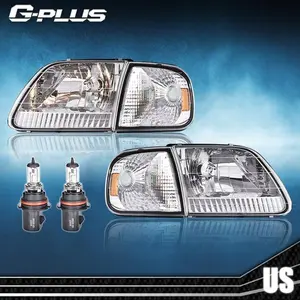 Pair Headlights Chrome w/Amber Corner For 1997-2003 Ford F150/97-02 Expedition G-PLUS