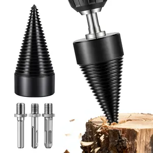 Firewood Log Splitter Drill Bit Set – Heavy-Duty Carbon Steel Wood Splitting Cone with Round/Hex/Square Shank – Safe, Efficient, and Easy to Use for Fireplace, Camping, Home Heating, and Outdoor Wood Cutting