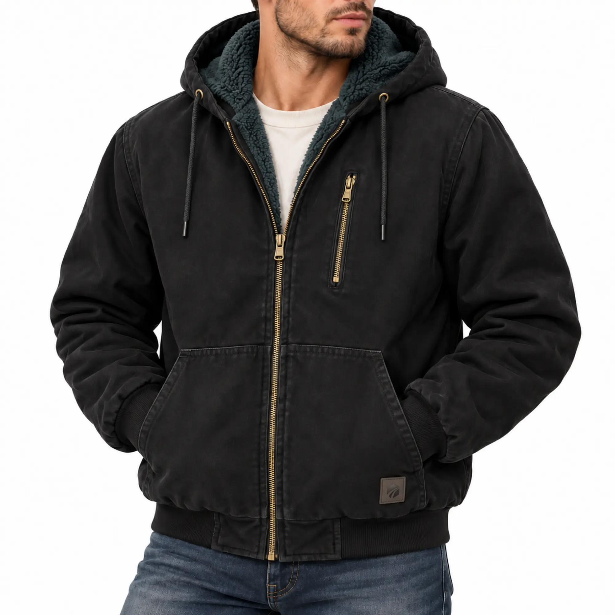 INLOKO Men's Winter Canvas Work Jacket - Heavy Sherpa-Lined Washed Cotton Coat with Hood for Cold Weather, Coats, Jackets