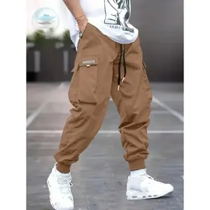 Casual Cargo Design| Men's Olive Green Cargo Pants - Durable Polyester, Casual Style with Multi-Pocket Design & Drawstring Waist, Non-Stretch Woven Fabric, Ideal for Spring/Fall Outdoor Activities, Plus Size Cargo Pants Menswear T