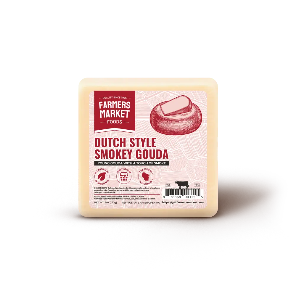 Dutch Style Smokey Gouda Cheese Wisconsin Smoked Gouda Cheese, Creamy & Buttery Flavor, Gluten Free, Keto Friendly, Zero Sugar, Low Sodium Snack Cheese, 6oz