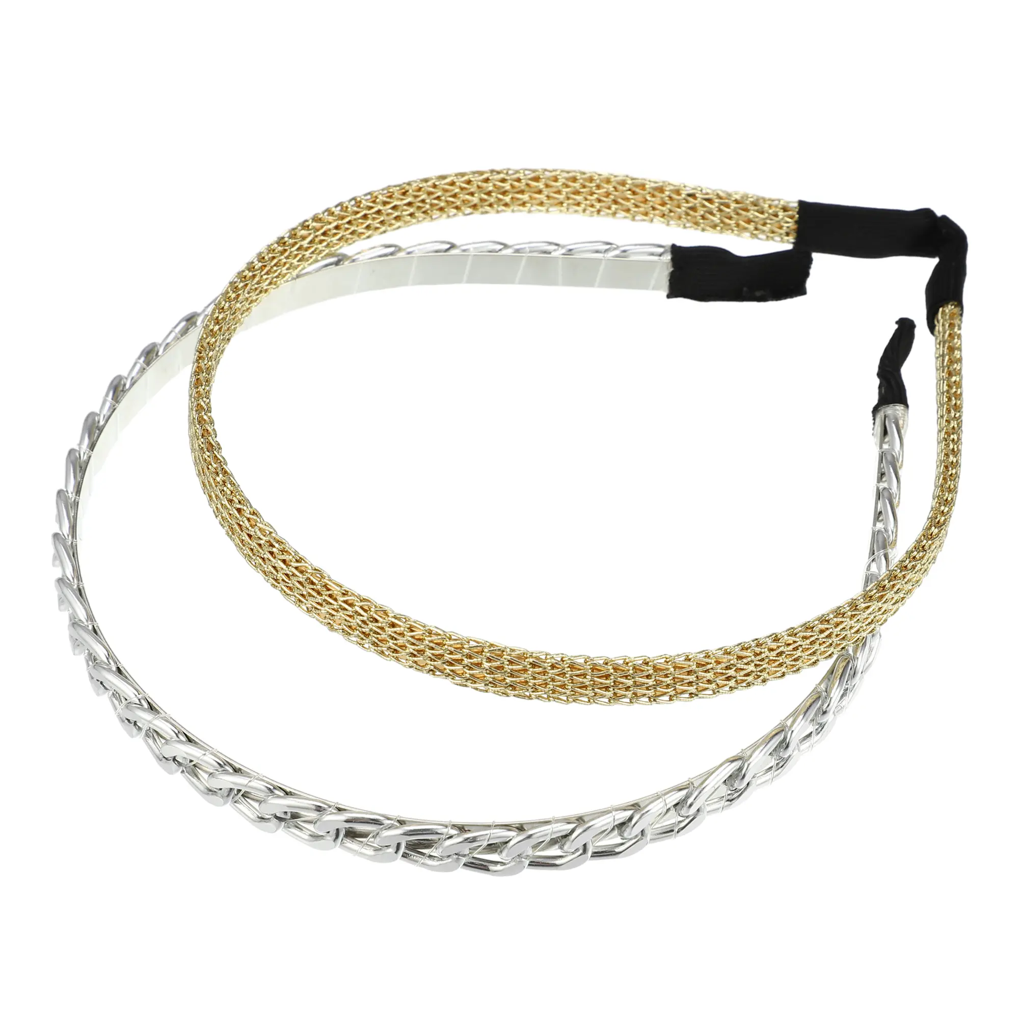 Unique Bargains 2 Pcs Twisted Link Chain Shape Metal Mesh Headbands, Gold Tone Silver Tone, 4.92"x0.39", Headbands