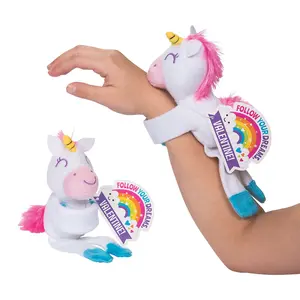 Hugging Stuffed Unicorn Slap Bracelets Valentine Exchanges with Card for 12