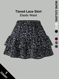 Women's Pleated Ruffled Mini Skirt, Tiered Layer Skorts with Lace High Waist Woven Attached Leggings Gathered Double-Layer Flared Design Comfortable and Soft Fabric Suitable for Outdoor Leisure, Daily Wear, Back to School