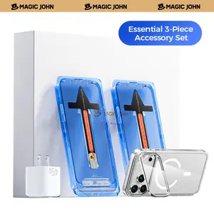 MAGIC JOHN Accessory Gift Set for iPhone 17 / Air / Pro / Pro Max — Includes HD & Privacy Screen Protector, Camera Cover Stand Case, and 45W Fast Charger