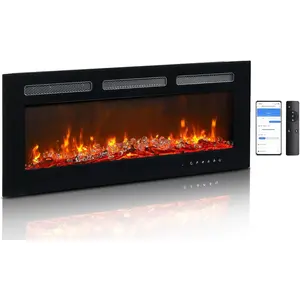 Electric Fireplace, Wall-Mounted Inserts Fireplace Heater with Remote & WiFi Control, 12 Adjustable Flame Colors, Log & Crystal Set, 8H Timer for Home Living Room, Bedroom