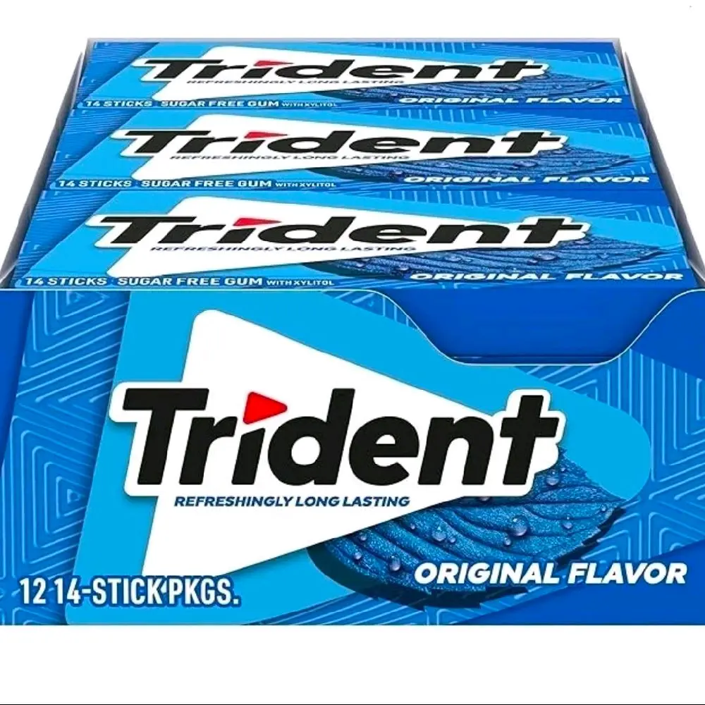 Trident Original Flavor Sugarfree Xylitol Chewing Gum - Bulk Chewing Gum Snack, 12 Packs (14 Pieces Each, 168 Total Pieces), Sugarfree Gum