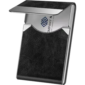 Business Card Holder for Women or Men, Business Card Case with PU Leather and Stainless Steel, Slim Metal Case with Magnetic Closure for Business Meeting Use
