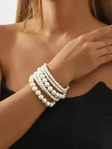 Elegant Faux Pearl Decorated Bracelet Set, Stackable Bracelets, Fashion Jewelry for Party, Daily Clothing Decor, Trendy All-match & Exquisite Jewelry for Birthday Gift