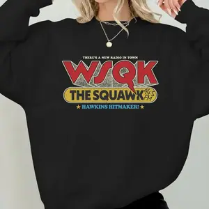 Stranger 5 WSQK The Squawk Radio Sweatshirt, Hawkins Hitmaker Crewneck, Season 5 Fan Merch, Retro 94.5 FM Parody Shirt, 80s Style Gift for Fan