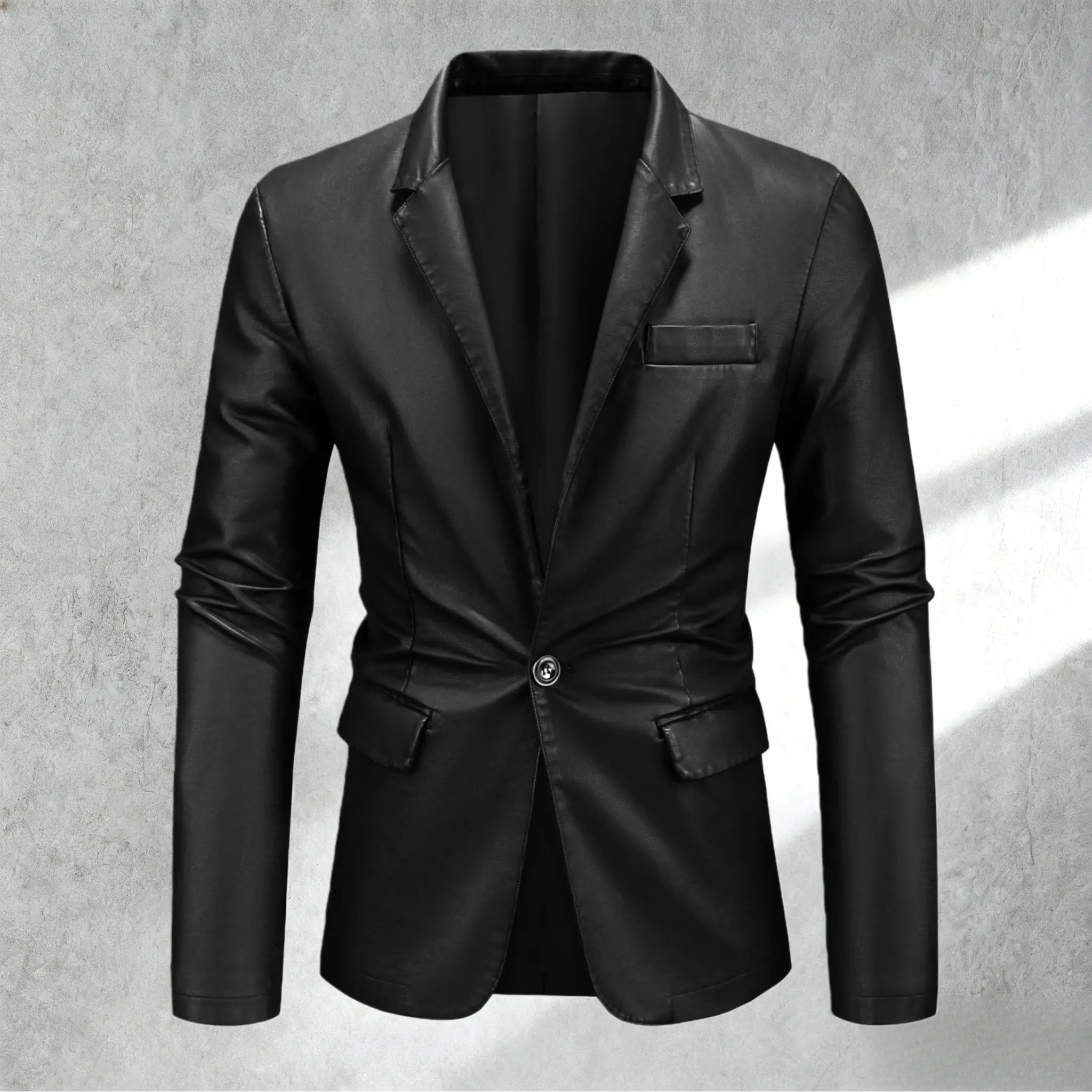 Men's Leather Fabric Blazer, Lightweight Fitted Deep V Neck 1-Button Suit Jacket with Pockets for Business Work, Elegant, Fancy
