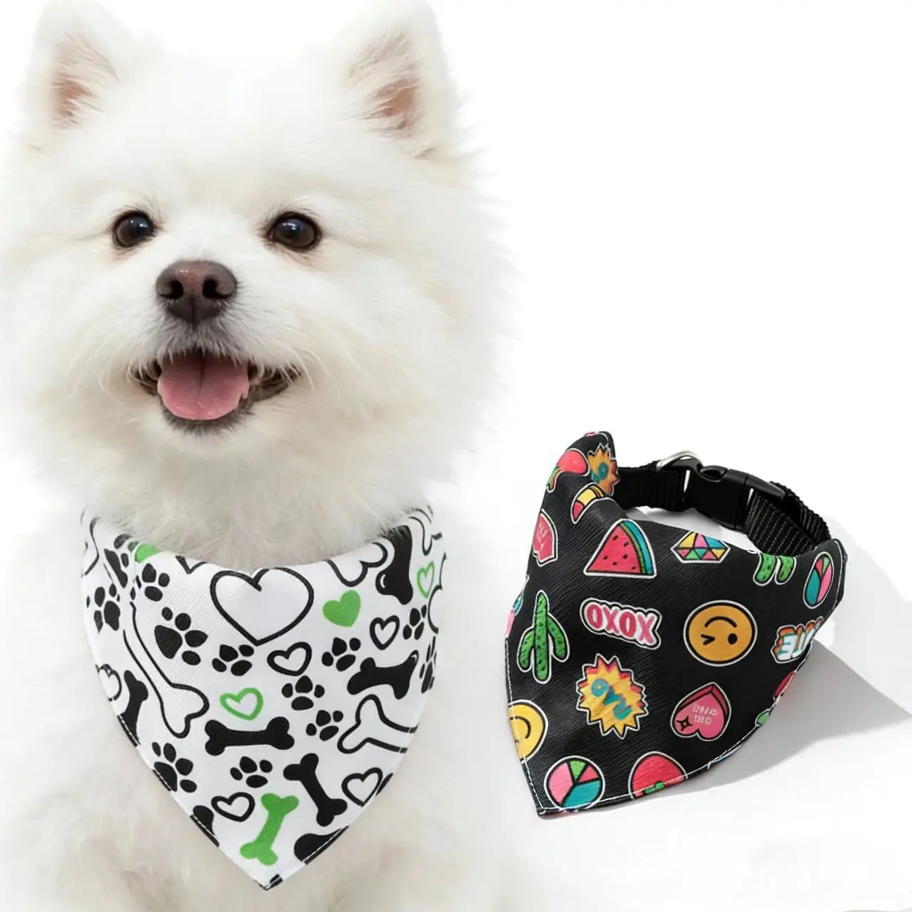 2-Pack Cat Dog Collar Triangle Scarf Bandanas, Cute Claw Print & Graffiti Design, Adjustable Collar, Suitable for Puppy, Dogs & Cats