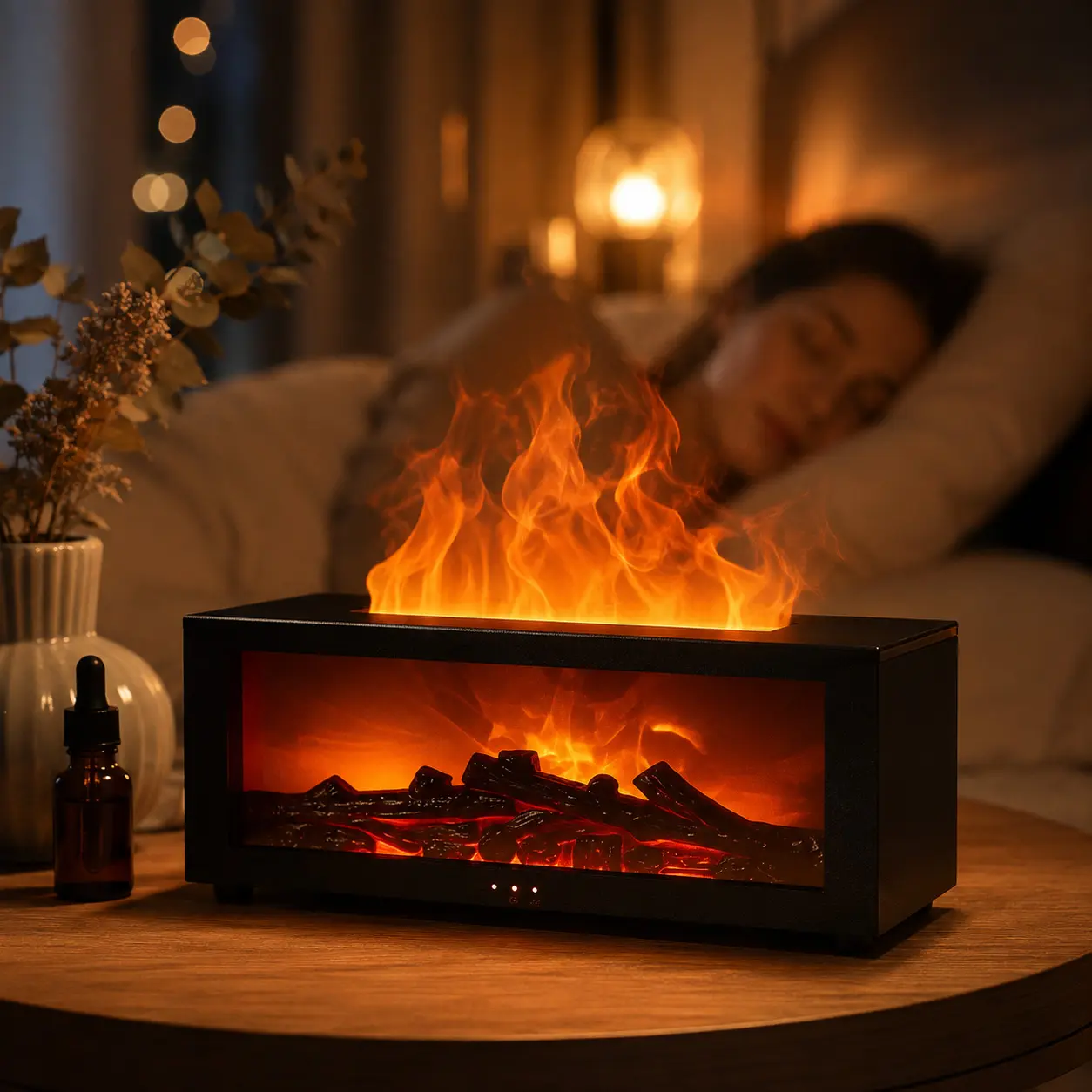 Essential Oil Diffuser, Fireplace Flame Oil Diffuser,Aromatherapy Aroma Humidifier,Upgrade  Noiseless Remote Control,Perfect for Bedroom Home Office