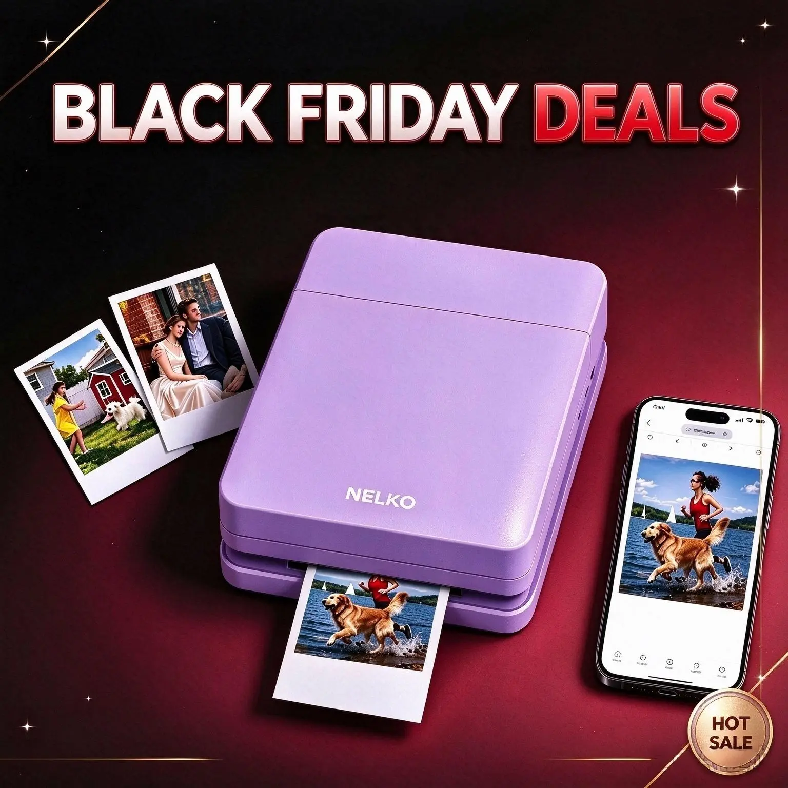 Nelko Pocket PP01 Series Mini Color Inkjet Printer, Portable Bluetooth, USB Rechargeable, Supports Sticky-Back & Glossy Photo Paper, Fun Editing App, for Students & Party Decor, Perfect Christmas Gift