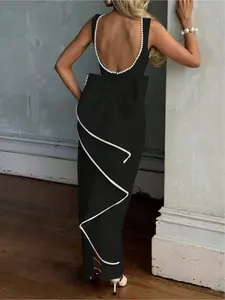 Elegant and romantic holiday date prom dress, formal Christmas party dress, pearl sexy backless bow party dresses for women