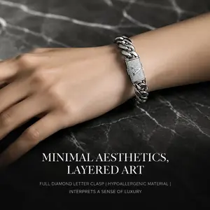 Men's 14mm Silver Stainless Steel Cuban Link Bracelet - Men's Jewelry, Gothic Punk Hip Hop Style, A-Z Initial Letter Clasp, Personalized Modern Gift for Him