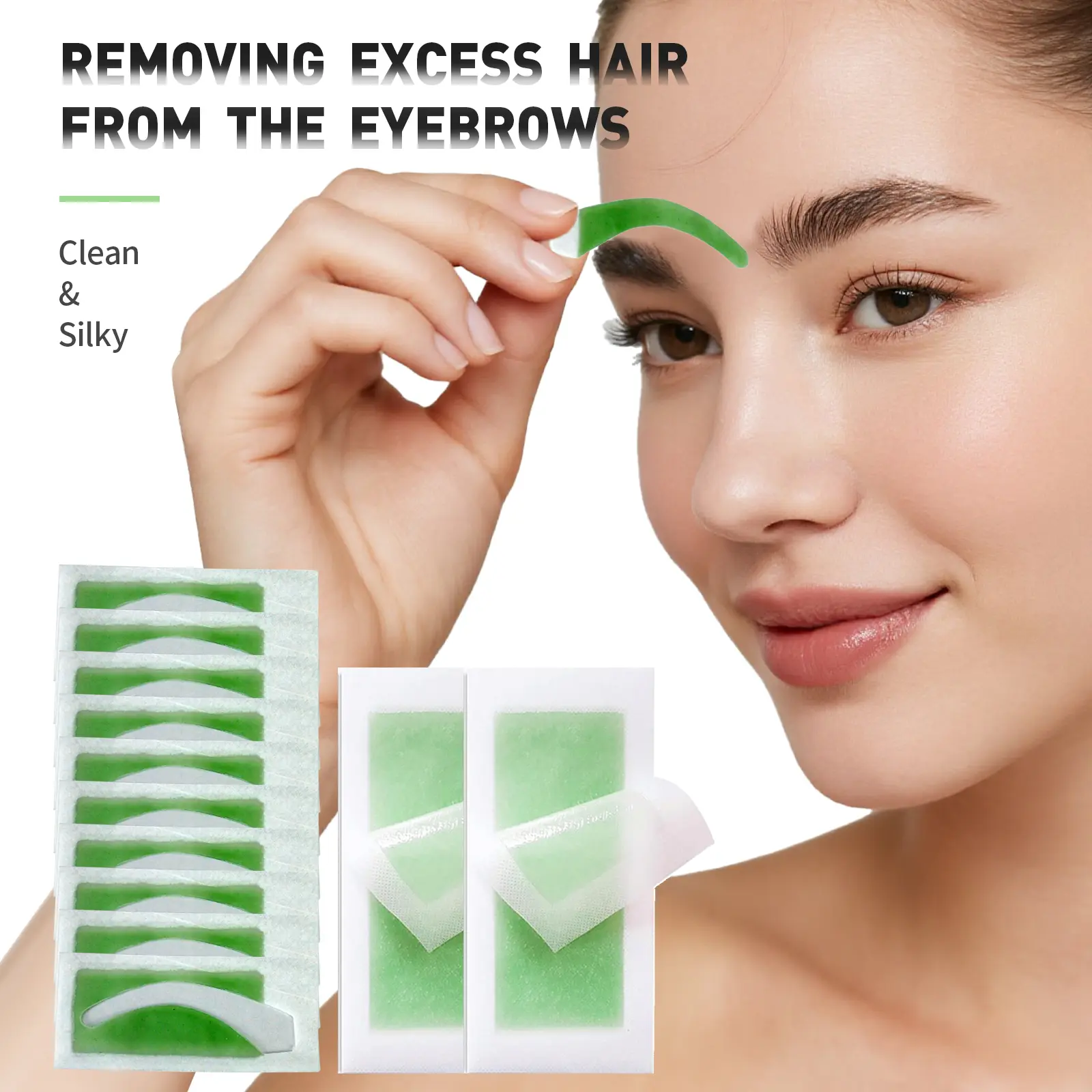 Eyebrow hair removal stickers, Facial hair remover, Aloe barbadensis leaf extract, Aloevera, are designed for Facial Waxing, removing eyebrow and lip hair. These ready-to-use stickers can remove facial hair