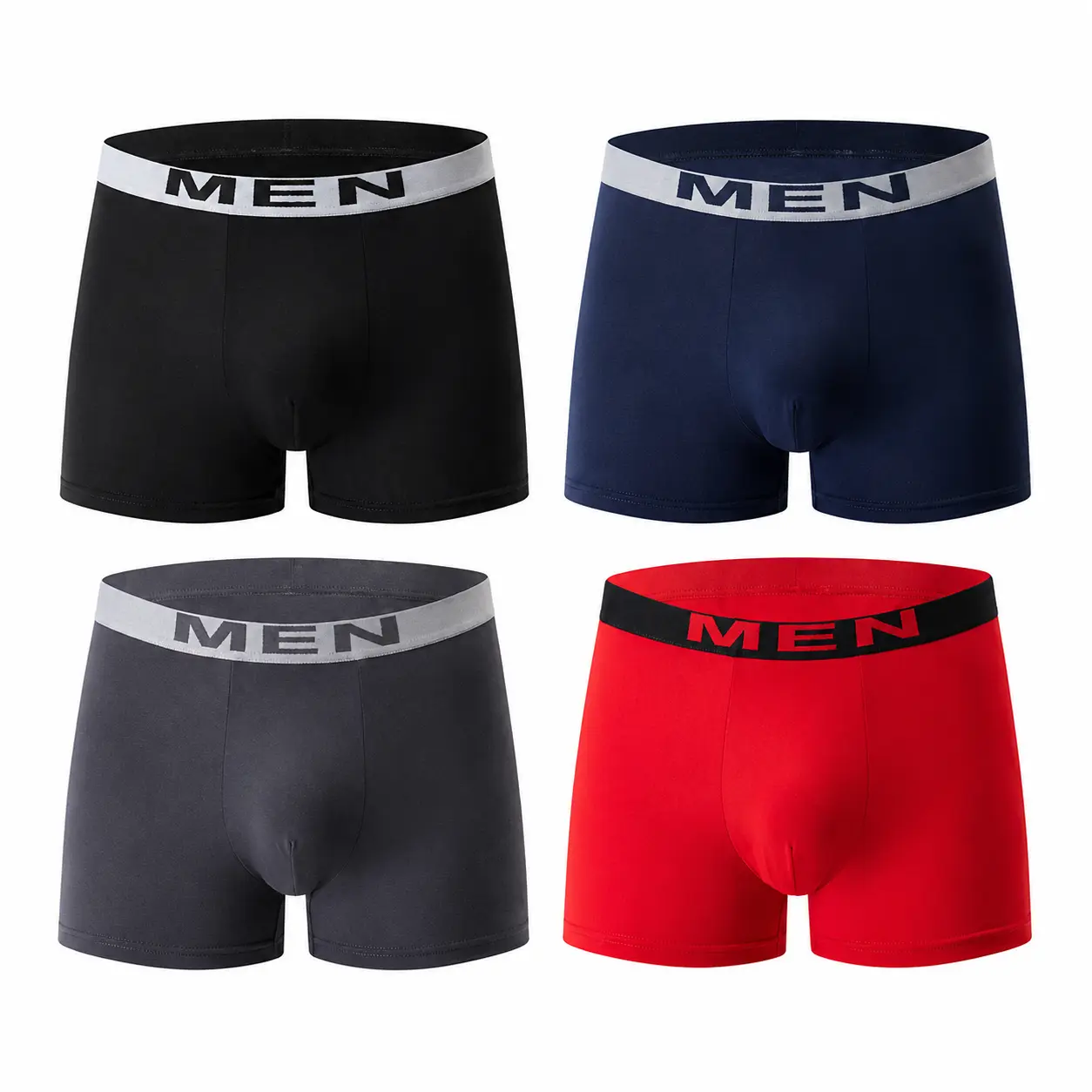 Men’s Minimalist 4-Pack Solid Long Leg Boxer Briefs, Polyester Stretch Fit Breathable Speed Dry Activewear Underwear, Anti-Chafing Wide Waistband for Athletic Fitness, Daily Wear