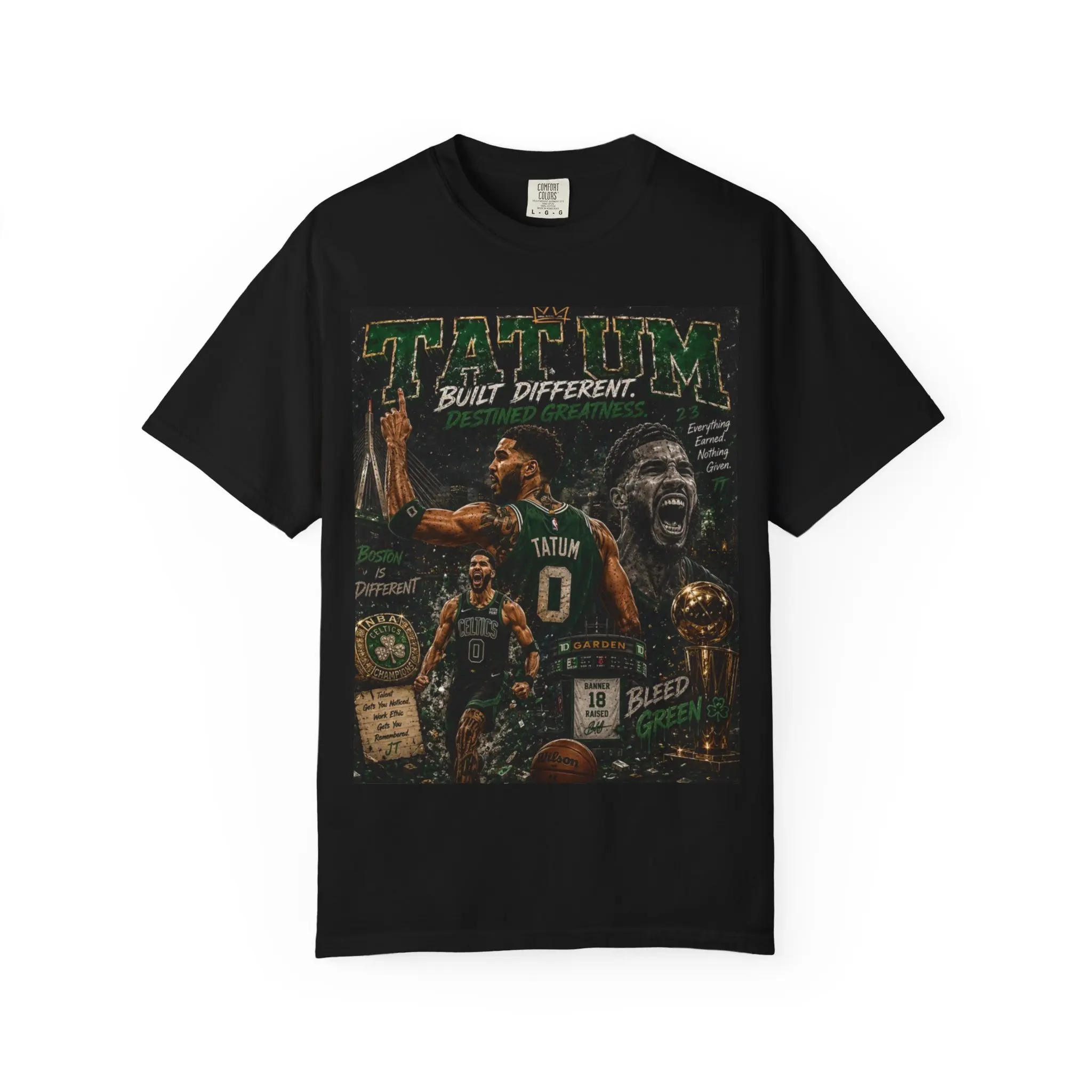 Men's Built Different Tatum Basketball Collage T-Shirt - Garment-Dyed Vintage Cotton Sports Top, Relaxed Fit, Short-Sleeve, Round Neck, Soft, Streetwear, Menswear, Graphic, All Seasons, Casual Tee for Watch Parties, Cold Wash Compatible