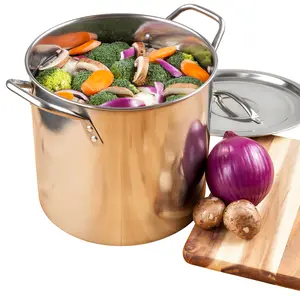 212 MAIN Stainless Steel Stock Pot - 12.25 in, 20 qt, Silver, Drip-Free, Riveted Handle Durable Cookware for Kitchen Stewing