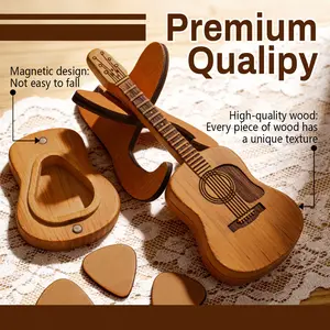Wooden Guitar Pick Box with Stand - 3PCS Unique Guitar Picks Mini Storage Box for Guitarists Portable outdoorfun