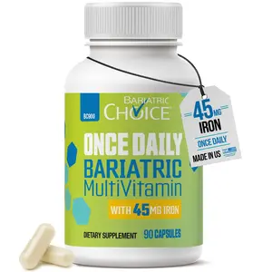 Once Daily Bariatric Multivitamin with 45mg Iron - Easy to Swallow Capsules for Bariatric Surgery Patients, 90 Count (3 Month Supply)