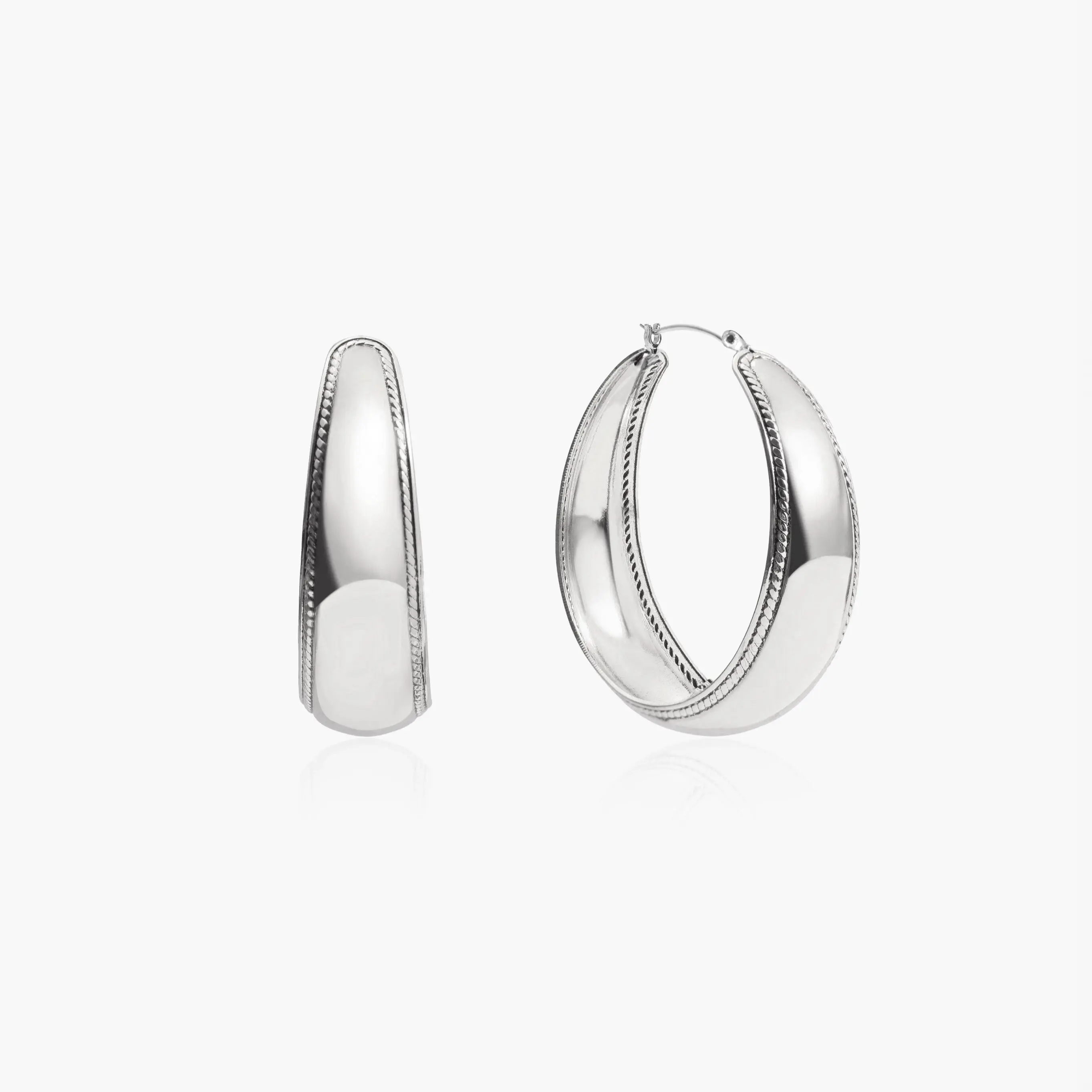 en route Orin Large Hoop Earrings in Silver, Polished Silver Finish with Rope-Textured Trim, Bold Statement Piece for Powerful and Fluid Styling