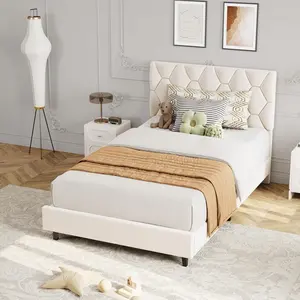 Garvee Twin Upholstered Platform Bed Frame with Adjustable Linen Headboard – Wood Slats & Metal Support, Noise-Free, No Box Spring Needed, Easy Assembly