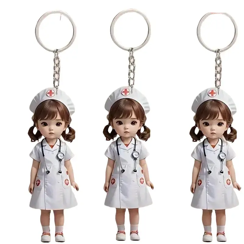 Acrylic 3-Piece Keychain Set, 2D Nurse Theme Key Charms for Medical Staff, Waterproof Gift for Graduation Ceremony, Keychain Included