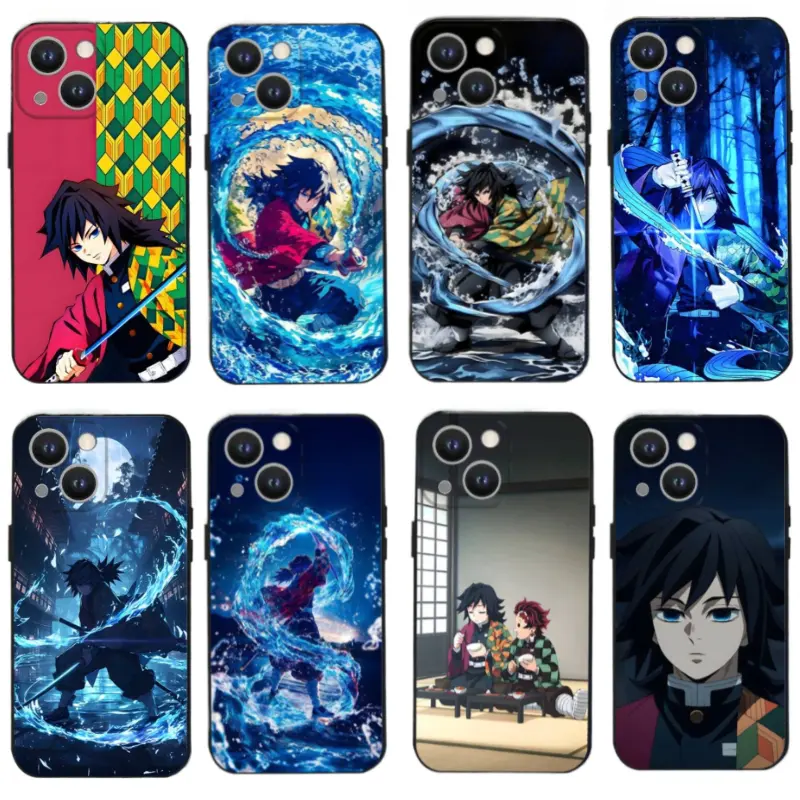 Anime Cool Demon Slayer Giyu Tomioka Phone Cases For iPhone 17 Promax Pro Air 16 15 14 13 Black Soft TPU Shockproof Dustproof Protective Cover Shells Gift For Birthday Christmas Valentine Halloween