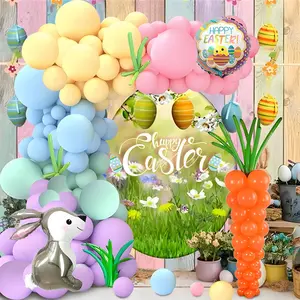 130pcs Spring Easter Theme Balloon Chain Set, Balloon Garland, Rabbit Foil Balloons with DIY Carrot Balloons, Macaron Latex Balloons for Party Decorations