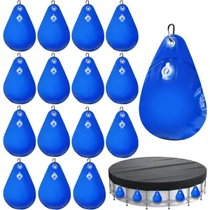16Pcs Pool Cover Weights with Hooks, Swimming Pool Cover Bag PVC Pool Bags, Antifreezing Winter Pool Cover Weights for Above Ground Swimming Pool Closing Kit