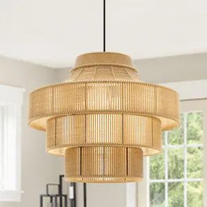 Handmade Hemp Rope Ceiling Light, E26*3 Base Rustic Flush Mount Indoor Light Fixture, Elegant Woven Natural Fiber Ceiling Lamp, Boho Farmhouse Decorative Light for Bedroom, Living Room, Hallway, Dining Room