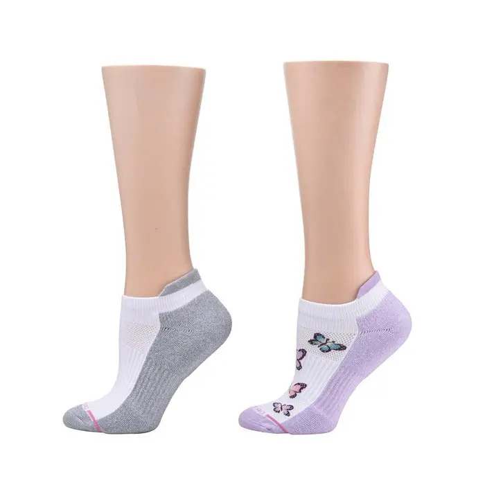 Dr Motion Ankle Compression Socks, Breathable Fabric Socks, Butterfly & White (2-Pack) for Leg Care, Circulation Boost, Tired Legs Relief