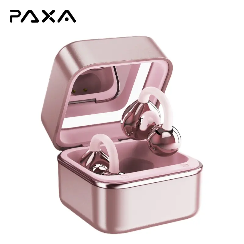 PAXA M161 Stylish Clip-On Wireless Headphones with Bluetooth 6.0, Built-In Makeup Mirror & Fill Light, Hi-Definition Sound, Low-Power Stable Connection, Audio Earbuds for Music & Phone Calls, Perfect Gift for Girls, Portable Audio Headphone, Wearable Tech