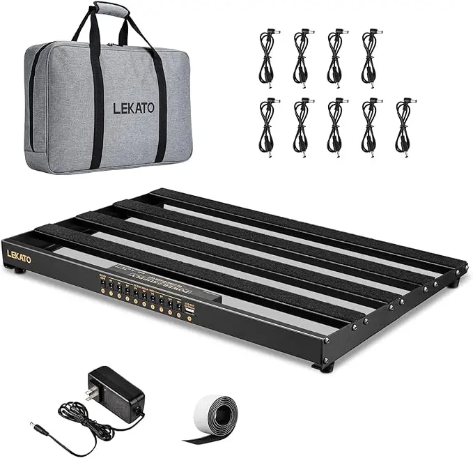 LEKATO PR-05 Pedalboard Pedal Board, with Built-in Power Supply, 19x12.2x1.8" 2.97LB, Aluminium Alloy Guitar Pedal Board, with Carry Bag, Pedal Cables, Adhesive Hookside Tape