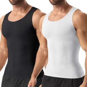 1-2 Pack Menswear Compression Body Shaper Shapewear Vest Tank Top Underwear Sleeveless Breathable Tummy Control Lightweight Stretchy Sports Soft Suits Fitted Shirt Chest Protector