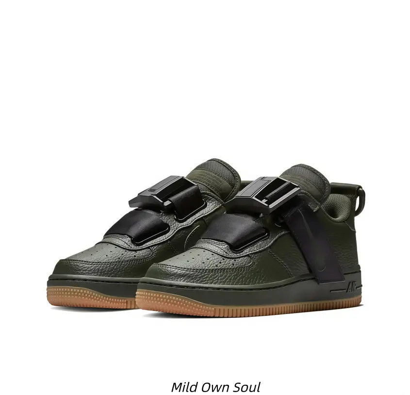 Army Green Pebbled Leather Velcro Strap Low Top Skate Sneakers Gum Sole Functional Workwear Casual Walking Flat Shoes Unisex