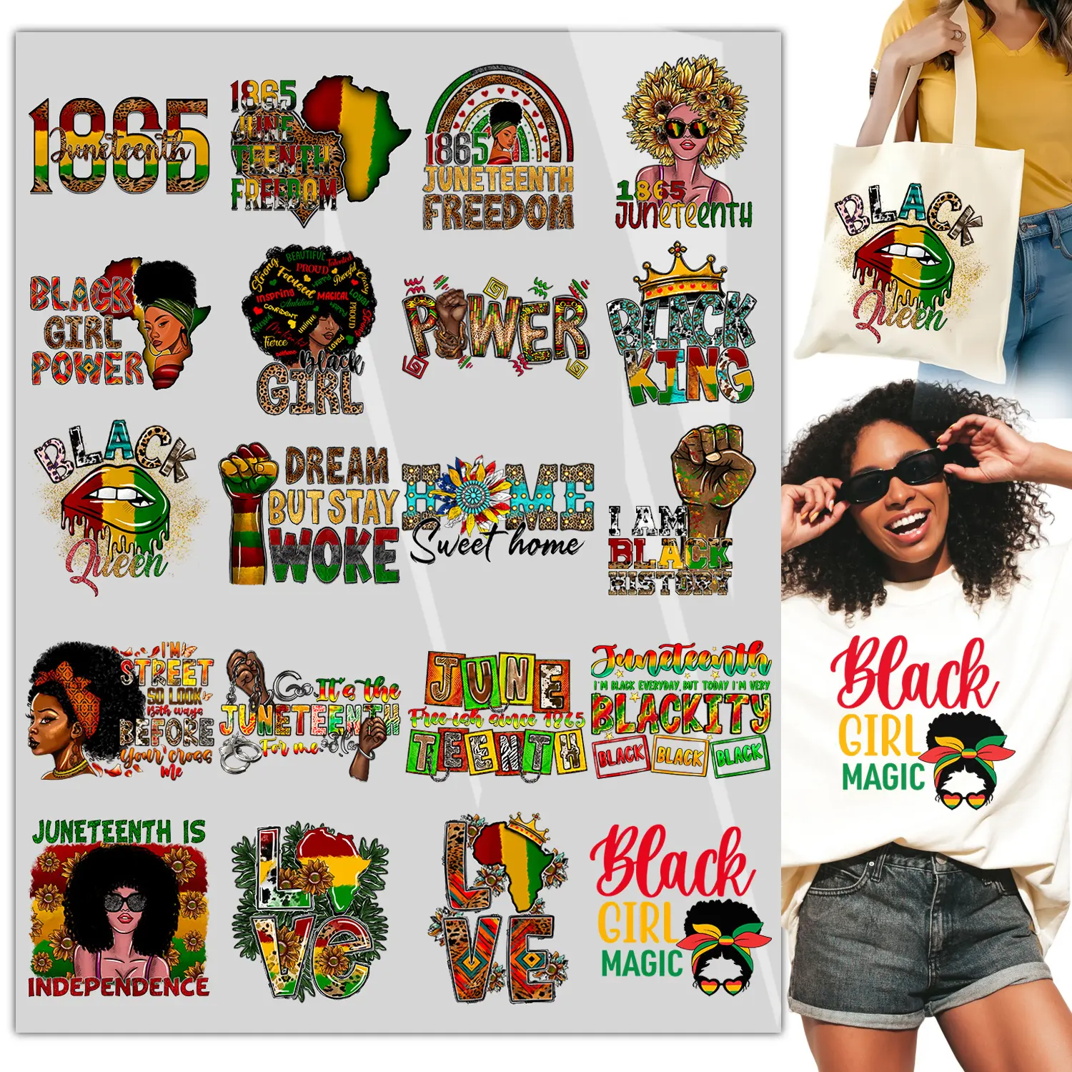 20Sheet Dtf Transfers Ready to Press DTF Transfer for Ready to Press,Juneteenth DTF Heat Transfers – Iron On for Shirts, Hoodies & Tote Bags,  for Clothing Pillows Bag DIY Crafts
