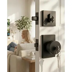 Black Door Knob with Deadbolt, Zinc Alloy Matte Black Keyed Alike Exterior Door Lock Set, Heavy Duty Front Door Knob and Deadbolt Set with Lock and Key, Reversible Secure Entry Hardware, 1 Pack