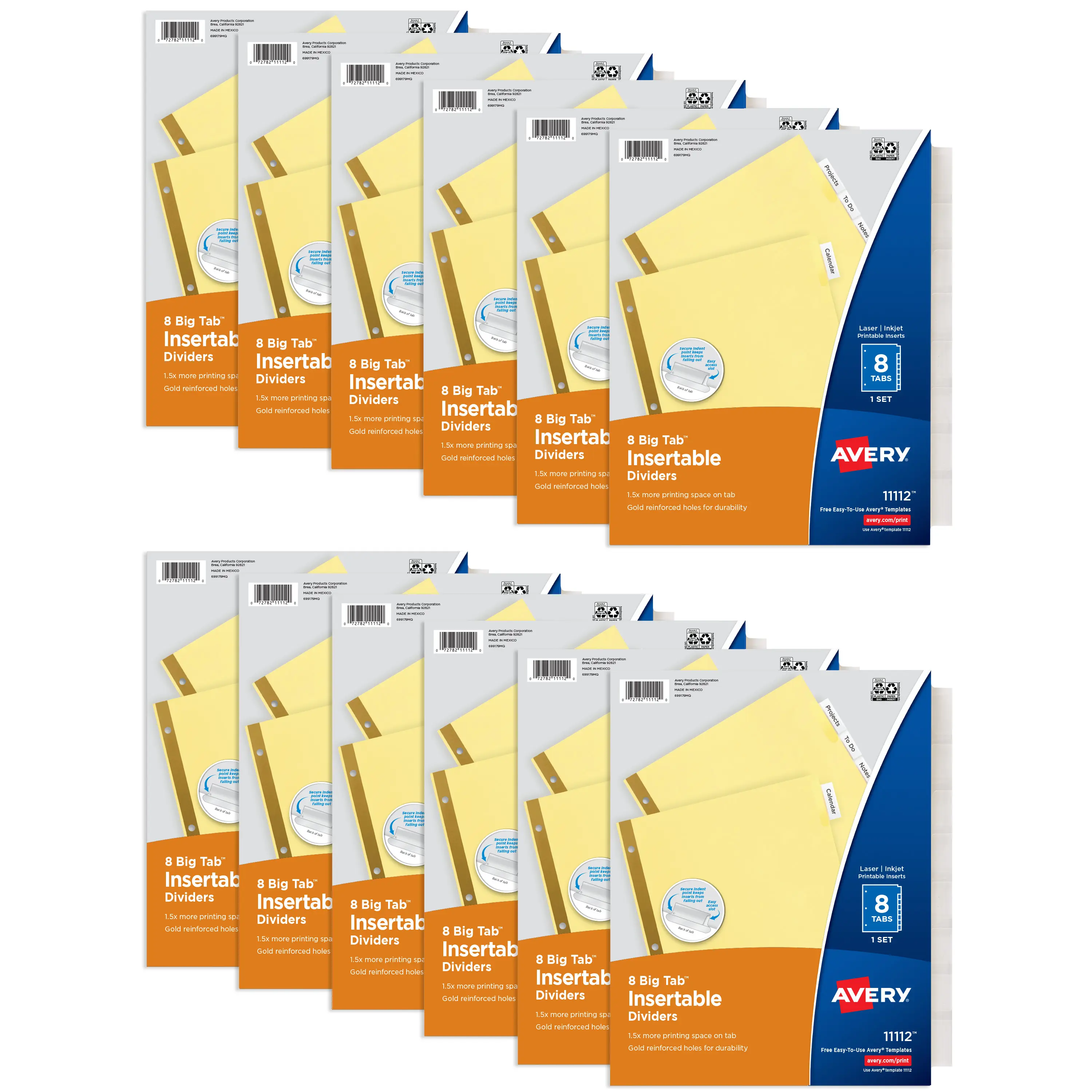 Avery Insertable Dividers for 3 Ring Binders, 5 Tabs per Set, Clear Big Tab, Buff Paper with Gold-Reinforced Holes (11112)